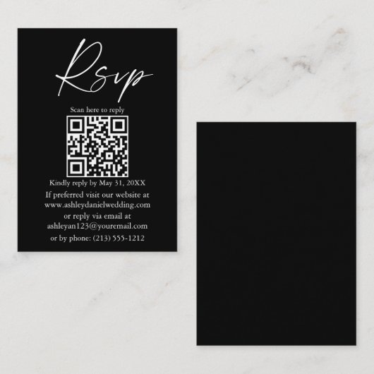 Hochzeit QR Calligrafy Ink Script Black UAWG Begleitkarte (Vorne/Hinten)