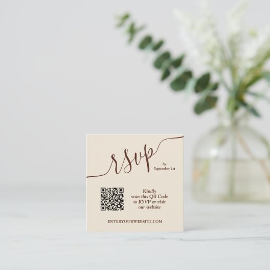 Hochzeit QR Code Beige Begleitkarte (Stehend Vorderseite)