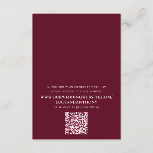 Hochzeit QR Code Burgundy einfache Zeitleiste Begleitkarte (Rückseite)