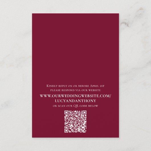 Hochzeit QR-Code Einfache Burgundy-Timeline Begleitkarte (Rückseite)