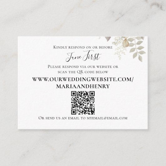 Hochzeit QR Code Elegant Burgundy Foliage Begleitkarte (Vorderseite)