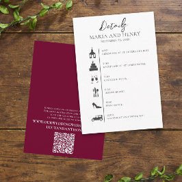 Hochzeit QR Code Elegant Burgundy Timeline Begleitkarte