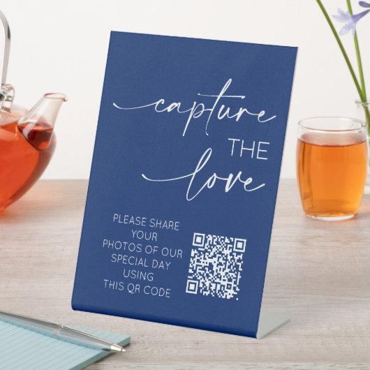 Hochzeit QR Code Foto App Upload Royal Blue Sockelschild (In Situ)