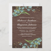 Hochzeit QR Code Fotocollage Eukalyptus Holz Einladung (Vorderseite)