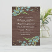 Hochzeit QR Code Fotocollage Eukalyptus Holz Einladung (Stehend Vorderseite)