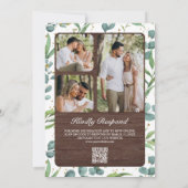 Hochzeit QR Code Fotocollage Eukalyptus Holz Einladung (Rückseite)