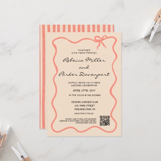 Hochzeit QR-Code mit bemalten Pinstripes Einladung (Vorderseite/Rückseite Beispiel)