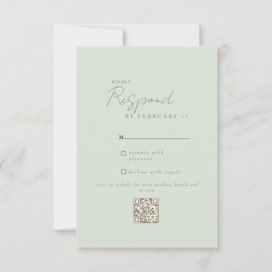 Hochzeit QR Code RSVP in Hellgrün Modern Karte (Vorderseite)