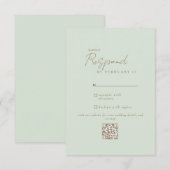 Hochzeit QR Code RSVP in Hellgrün Modern Karte (Vorne/Hinten)
