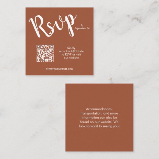 Hochzeit QR Code Terracotta Begleitkarte (Vorne/Hinten)
