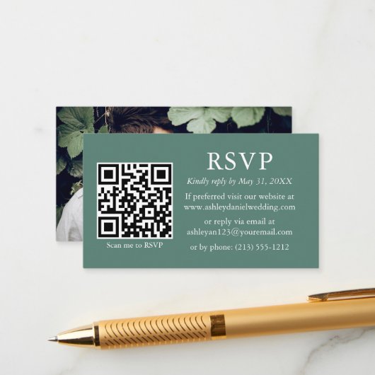Hochzeit QR Foto Eucalyptus Green UAWG Begleitkarte (Vorderseite/Rückseite Beispiel)