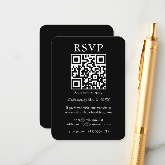 Hochzeit QR Minimalistisch Simple Black UAWG Begleitkarte (Vorderseite/Rückseite Beispiel)
