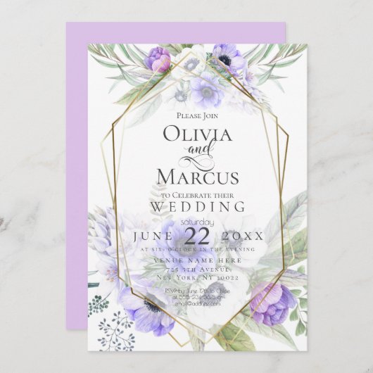 Hochzeit | Rahmen für die Anemon-Blume Einladung (Vorne/Hinten)