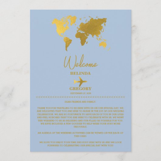 Hochzeit Reisepass Gold Dusty Blue Itinerary Programm (Vorderseite)
