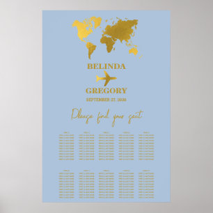 Hochzeit Reisepass Staubblau Gold Sitzplan Poster