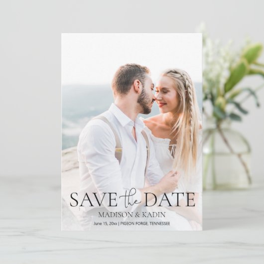 Hochzeit Rett Date Foto Elegantes Skript Save The Date (Stehend Vorderseite)