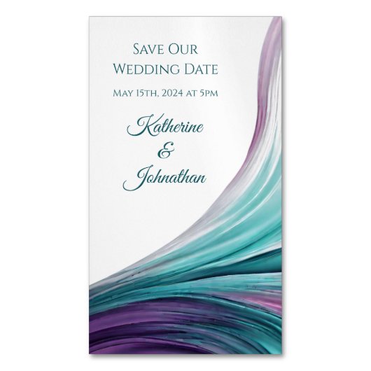 Hochzeit Rette unser Datum - modern Lila und Aquam Magnetische Visitenkarte (Vorderseite Vertikal)