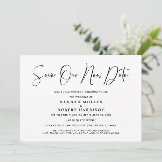 Hochzeit Rette unsere neue Datumsverschiebung Schw Ankündigung (Stehend Vorderseite)