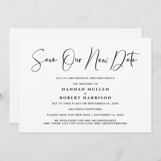 Hochzeit Rette unsere neue Datumsverschiebung Schw Ankündigung (Vorne/Hinten)