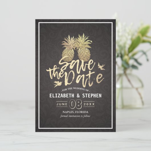 Hochzeit retten das Datum Moderne Gold Ananas Save The Date (Stehend Vorderseite)