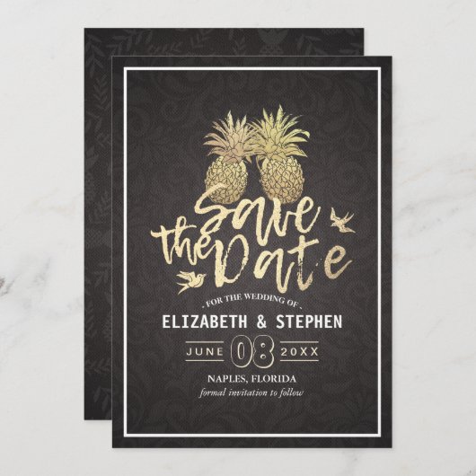 Hochzeit retten das Datum Moderne Gold Ananas Save The Date (Vorne/Hinten)
