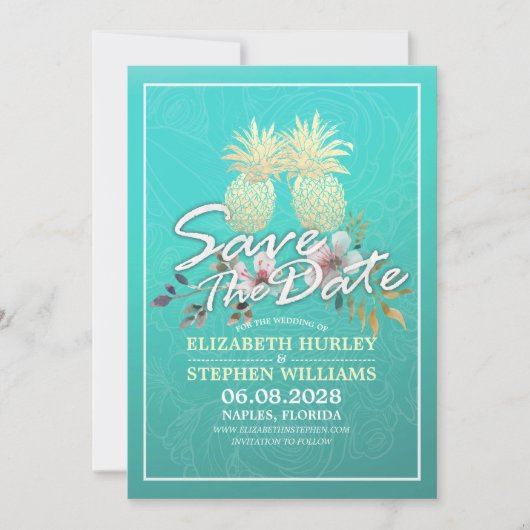 Hochzeit retten das Datum Moderne Gold Ananas Save The Date (Vorderseite)