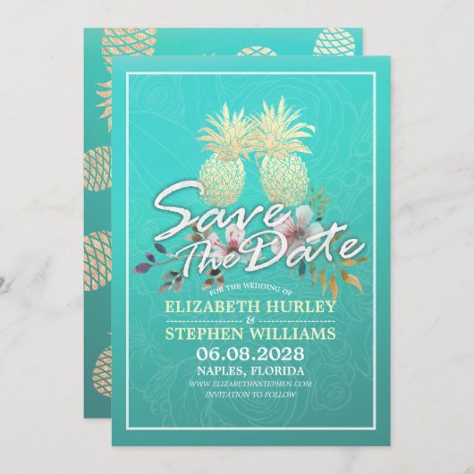Hochzeit retten das Datum Moderne Gold Ananas Save The Date (Vorne/Hinten)