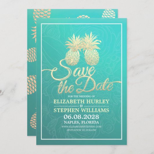 Hochzeit retten das Datum Moderne Gold Ananas Save The Date (Vorne/Hinten)