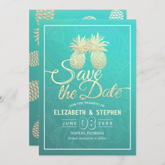 Hochzeit retten das Datum Moderne Gold Ananas Save The Date (Vorne/Hinten)