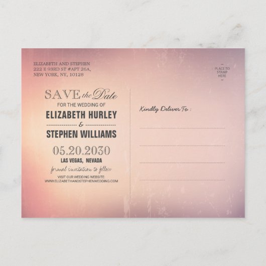 Hochzeit retten das Datum Sommer Beach Palm Tree L Ankündigungspostkarte (Rückseite)