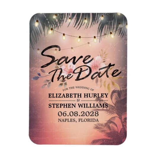 Hochzeit retten das Datum Sommer Beach Palm Tree L Magnet (Vertikal)