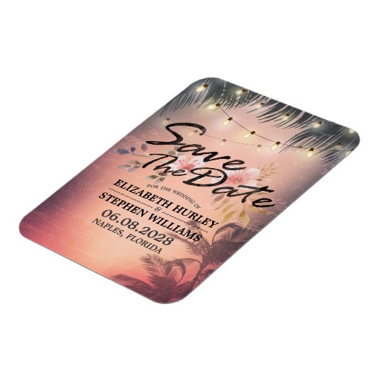 Hochzeit retten das Datum Sommer Beach Palm Tree L Magnet (Linke Seite)