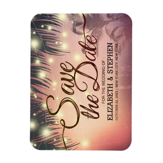 Hochzeit retten das Datum Sommer Beach Palm Tree L Magnet (Vertikal)