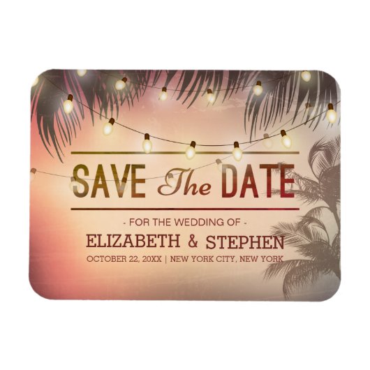 Hochzeit retten das Datum Sommer Beach Palm Tree L Magnet (Horizontal)