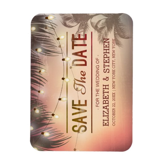 Hochzeit retten das Datum Sommer Beach Palm Tree L Magnet (Vertikal)