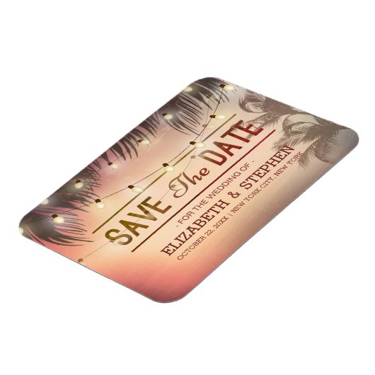 Hochzeit retten das Datum Sommer Beach Palm Tree L Magnet (Linke Seite)