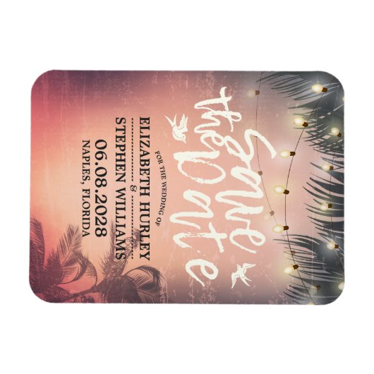 Hochzeit retten das Datum Sommer Beach Palm Tree L Magnet (Horizontal)
