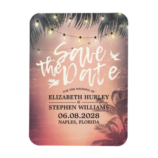 Hochzeit retten das Datum Sommer Beach Palm Tree L Magnet (Vertikal)