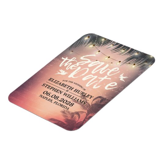 Hochzeit retten das Datum Sommer Beach Palm Tree L Magnet (Linke Seite)