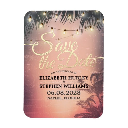 Hochzeit retten das Datum Sommer Beach Palm Tree L Magnet (Vertikal)