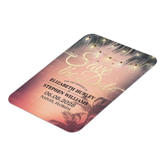 Hochzeit retten das Datum Sommer Beach Palm Tree L Magnet (Linke Seite)
