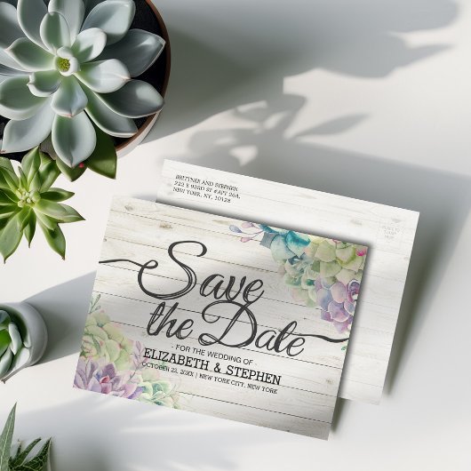 Hochzeit retten das Datum sukkulente Pflanze Rusti Ankündigungspostkarte