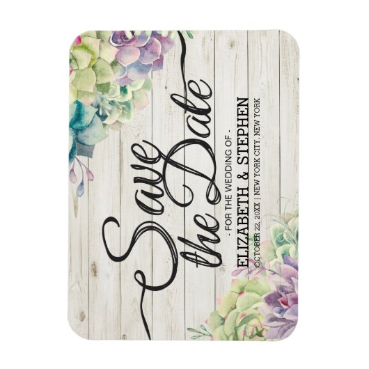 Hochzeit retten das Datum sukkulente Pflanze Rusti Magnet (Vertikal)