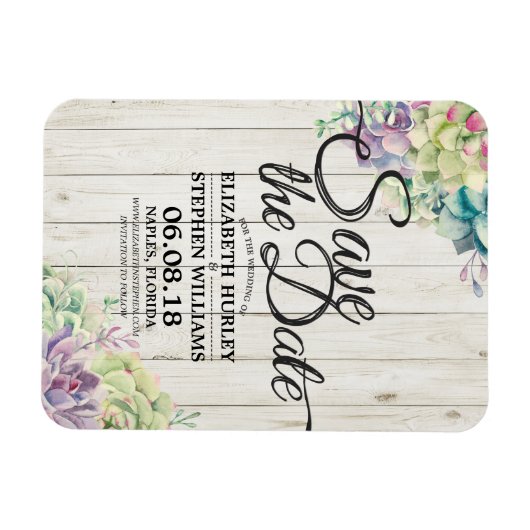 Hochzeit retten das Datum sukkulente Pflanze Rusti Magnet (Horizontal)