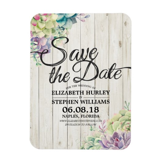 Hochzeit retten das Datum sukkulente Pflanze Rusti Magnet (Vertikal)