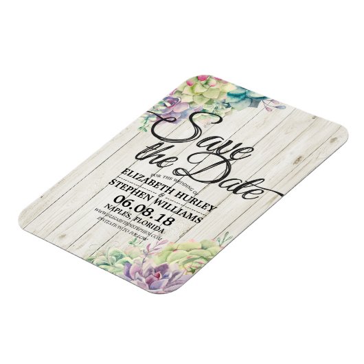 Hochzeit retten das Datum sukkulente Pflanze Rusti Magnet (Linke Seite)