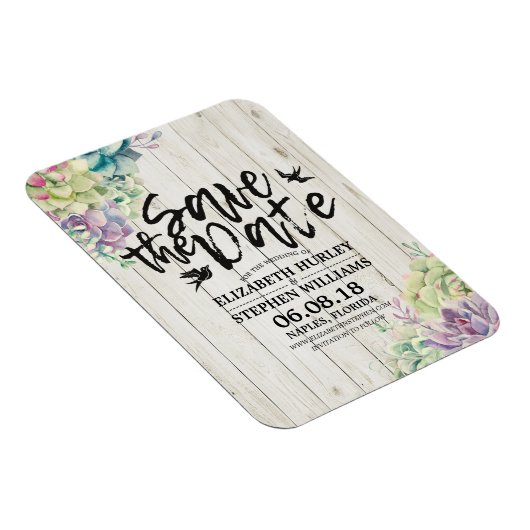 Hochzeit retten das Datum sukkulente Pflanze Rusti Magnet (Rechte Seite)