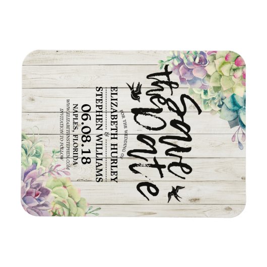 Hochzeit retten das Datum sukkulente Pflanze Rusti Magnet (Horizontal)