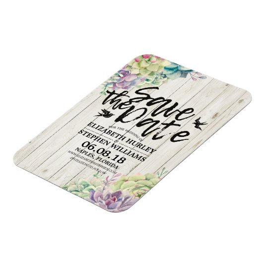 Hochzeit retten das Datum sukkulente Pflanze Rusti Magnet (Linke Seite)