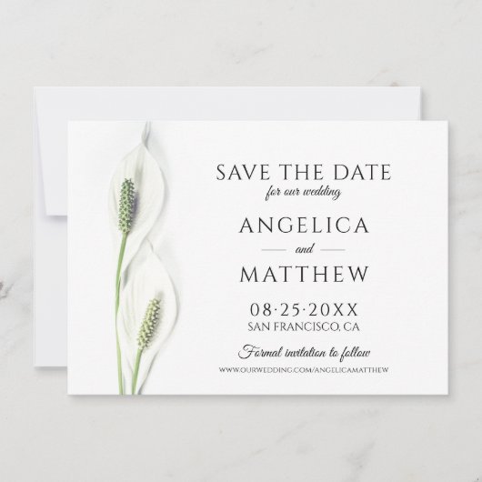 Hochzeit retten das Datum White Peace Calla Lily Save The Date (Vorderseite)